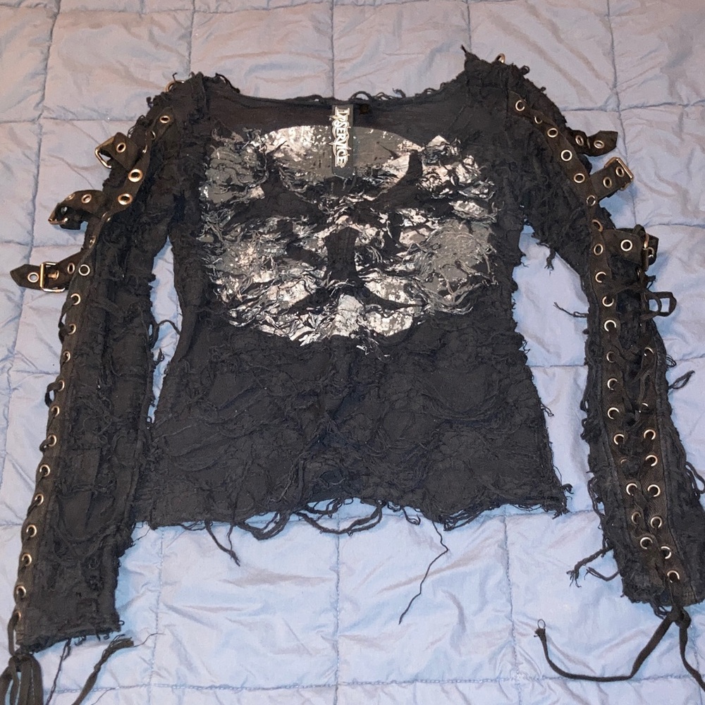 Vintage Lip Service Black biohazard gauze top